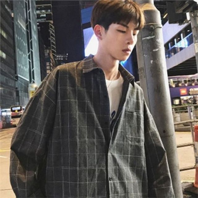 빅사이즈 남성 체크 셔츠 루즈핏 남성 캐주얼 셔츠 베이직 데일리