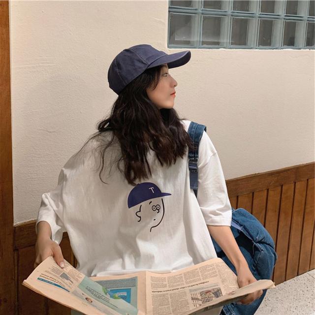 여성 오버핏 반팔 티셔츠 - 엉덩이 덮는 기본 티