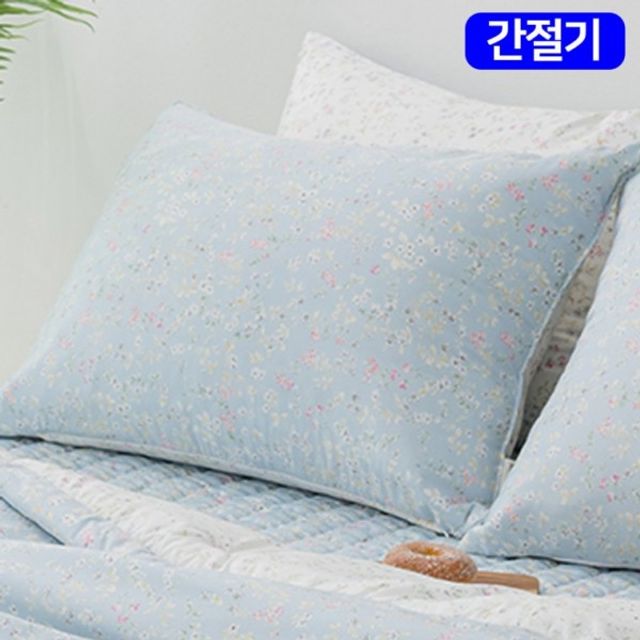 베개세상 해피니 빈티지플라워 커버 로 베개 간절기 블루 마이크 모달