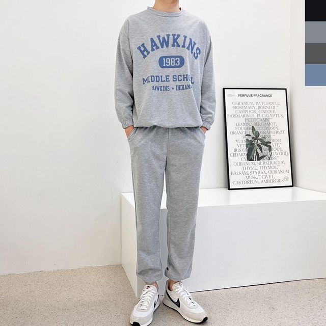 GQQ M781M880 남자맨투맨조거세트 오버핏 티숙 화이트