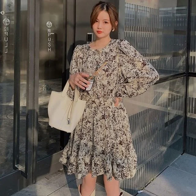 프린팅 프릴 원피스 데이트룩 꽃무늬원피스 가을 봄