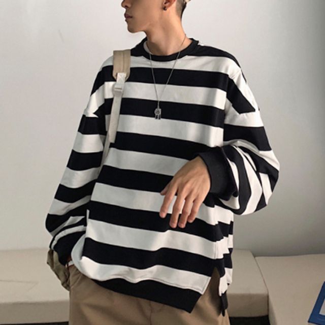 스트라이프 라운드넥티셔츠 맨투맨 기모안감 긴팔티