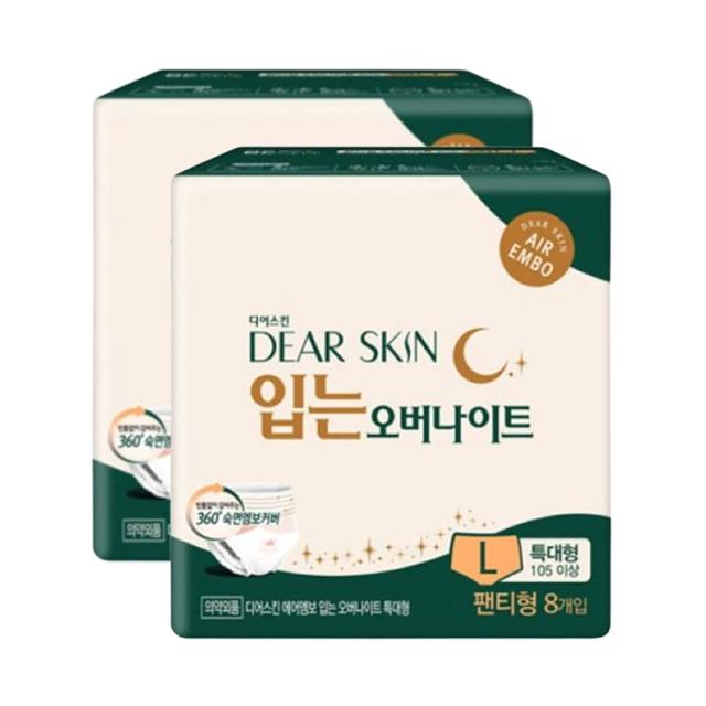 디어스킨 팬티형 오버나이트 특대형 8입 2P 생리대