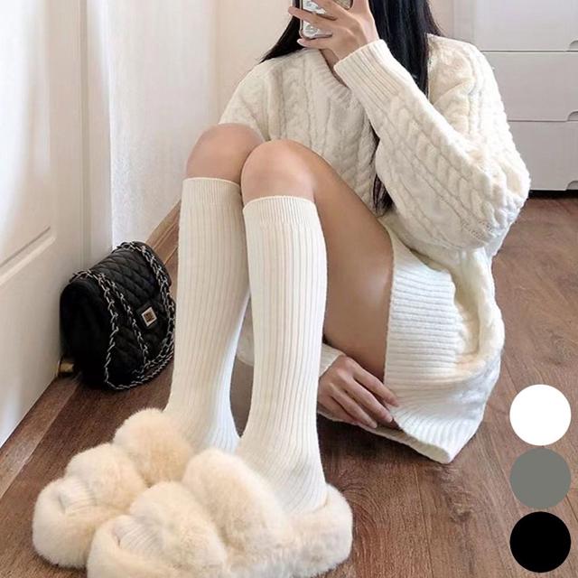 여성 골지 니삭스 면 반스타킹 긴 무릎양말