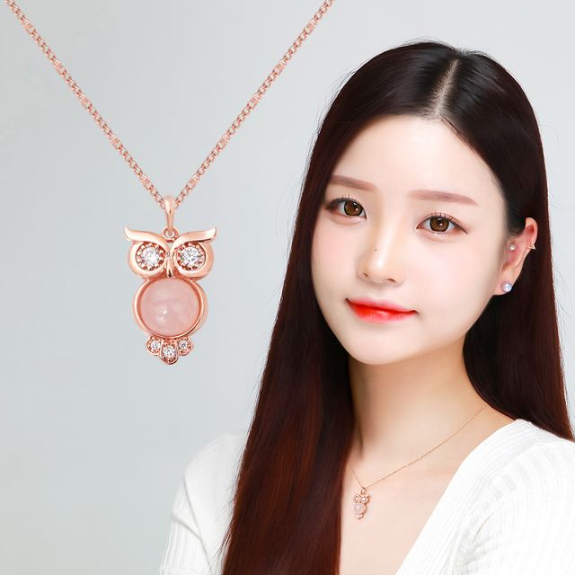 로즈부엉이 14KGP 로즈골드 장미석 체인 패션 목걸이