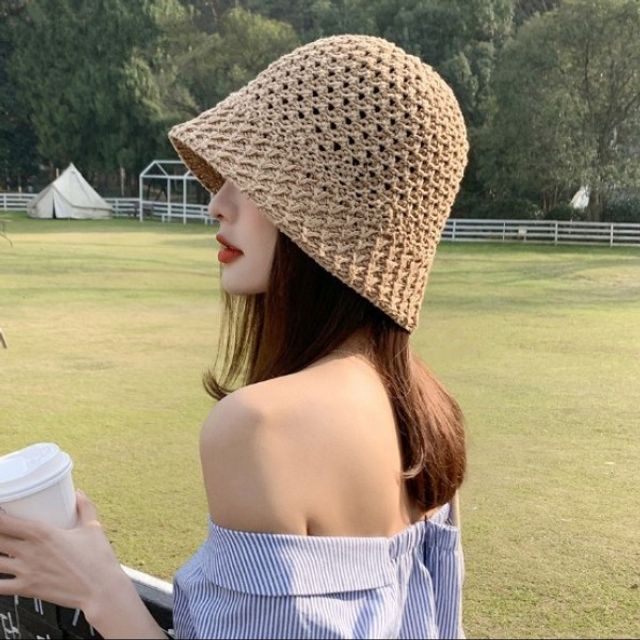 여성 라탄 벙거지 휴양지 모자