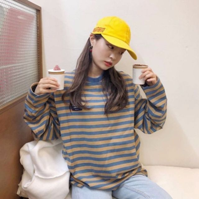 스트라이프 여성 롱슬리브 티셔츠 루즈핏 여자 긴팔티 긴팔티셔츠
