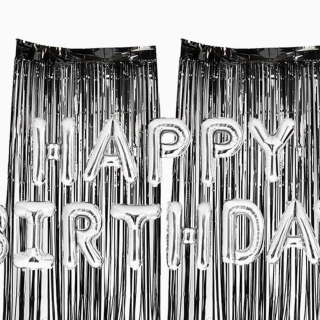 은박풍선생일레인보우커튼메탈핑크세트 이벤트장식 생일장식세트