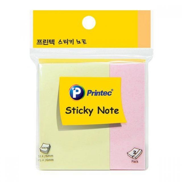 연두 파랑 핑크 형광노랑 스티키노트 점착메모지 100매 3개 예쁜메모지