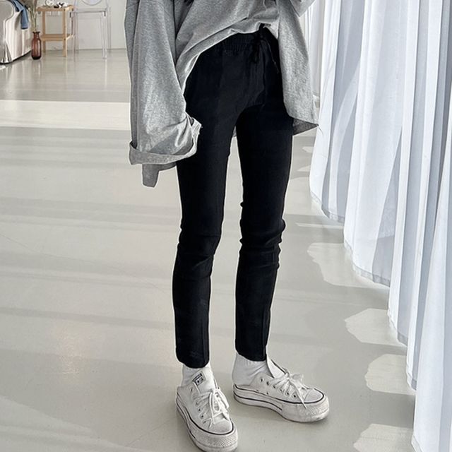 슬림핏 슬랙스 팬츠 허리밴딩 편한바지 홈웨어 캐주얼