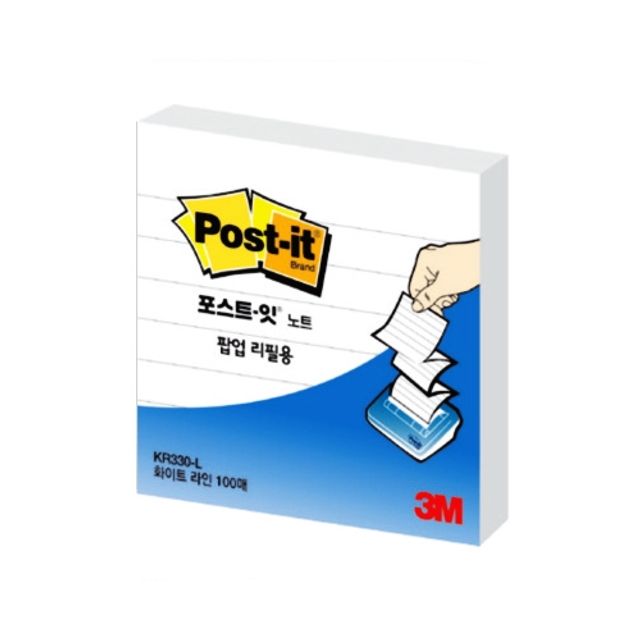 3M 포스트잇 팝업리필 KR 330 화이트 라인