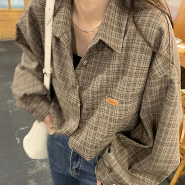 가을 데일리 격자무늬 출근룩 남방 긴팔 데이트룩 블라우스 셔츠 여성셔츠