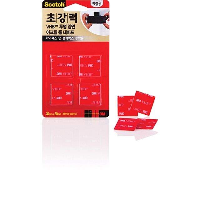 문구사무/3M 4910 차량용 초강력 VHB(TM) 투명 양면 아크릴 폼 테이프 (하이패스용)_4개