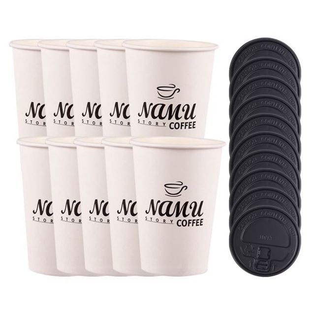 일회용 핫 컵 385ml 뚜껑 세트 20p