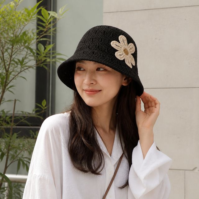 데이지 가든 크로셰 버킷햇 여성 벙거지모자 캡모자 휴가 바캉스 모자