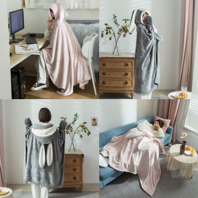 담요나라 귀욤 무릎 담요 후드 포근한 토끼 망토 극세사