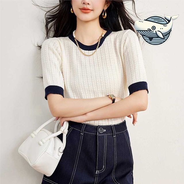 여성용 세련된 배색 니트 여름 데일리 상의