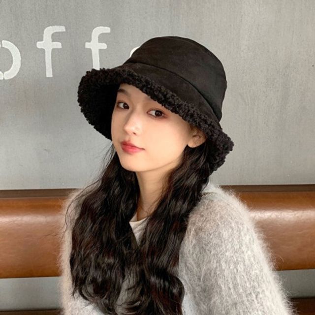 스웨이드 여성 겨울 양털 버킷햇 기모 모자