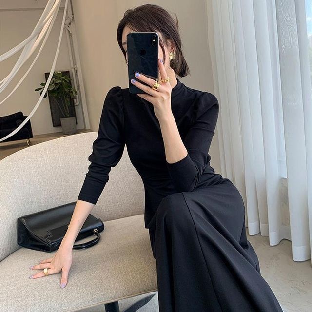 여성 하이넥 하객룩 셔링소매 롱원피스 SSH-091랍슨유통