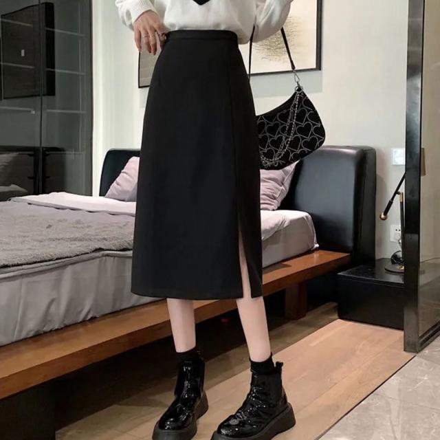 여성 베이직 패션 슬릿 뒷밴딩 데일리 롱스커트