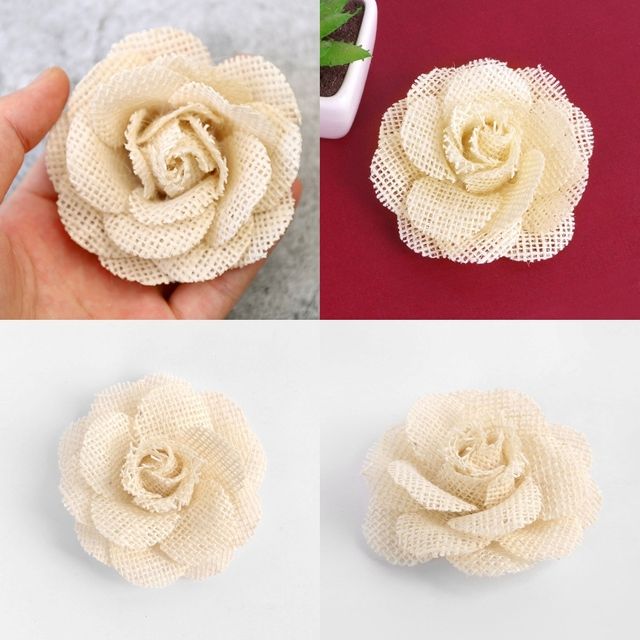 DIY 부자재 린넨 장미꽃 베이지 장식용 선물포장