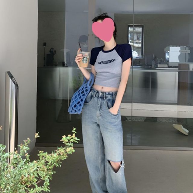크롭 여성의류 빅사이즈티셔츠 캐쥬얼 긴팔 반팔티