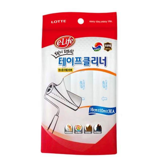 테이프크리너 청소용 리필 65매 3개 롤찍찍이 먼지제거기 머리카락제거
