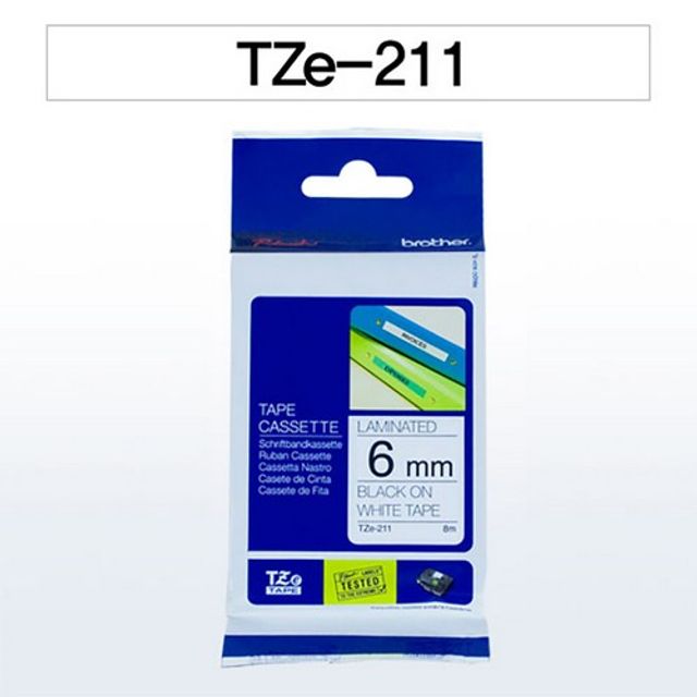 브라더 TZ211 정품 라벨 테이프 카트리지 6mm 백색 바탕 흑자