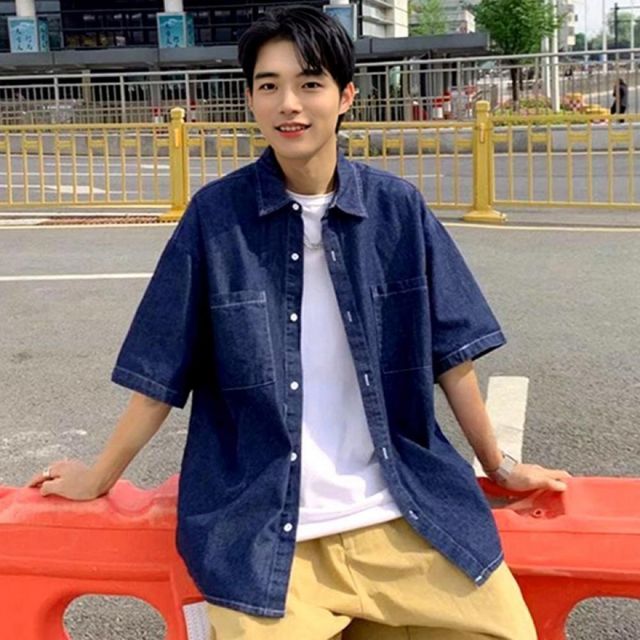 남자 반팔 청남방 데님셔츠 여름 워크셔츠
