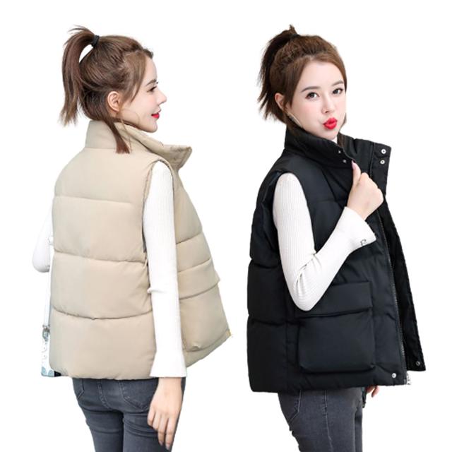 여성 블랙색상 하이넥 데일리 패딩 조끼