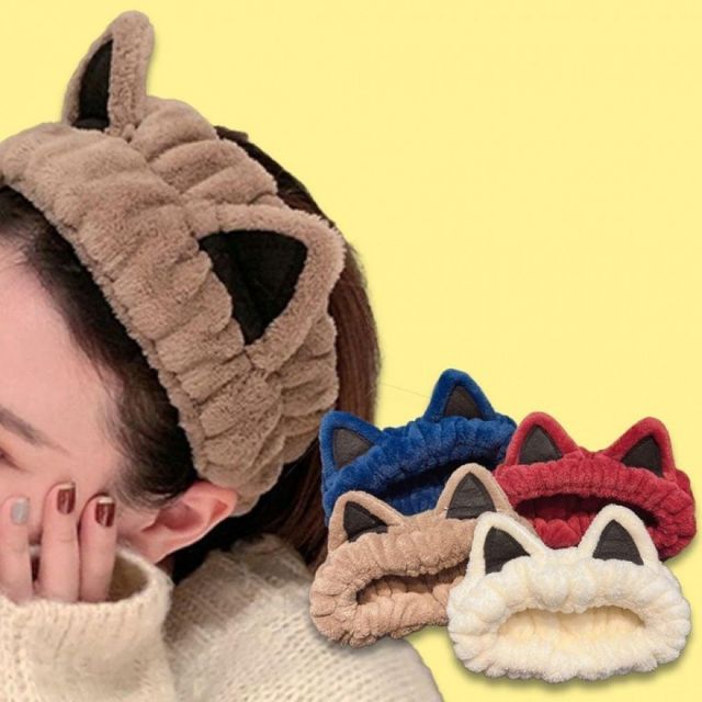 세안용 목욕 샤워 머리띠 헤어밴드 고양이 귀여운 세수용 손목밴드