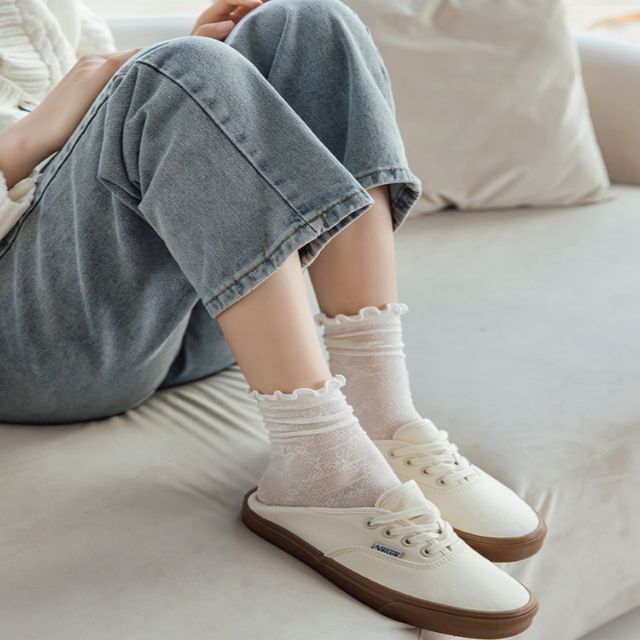 여름 패턴 레이스 망사 포인트 양말 프릴 시스루
