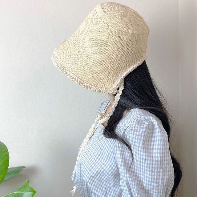 JUN팩토리 여성모자 보넷레이스띠 벙거지 버킷햇 밀짚모자