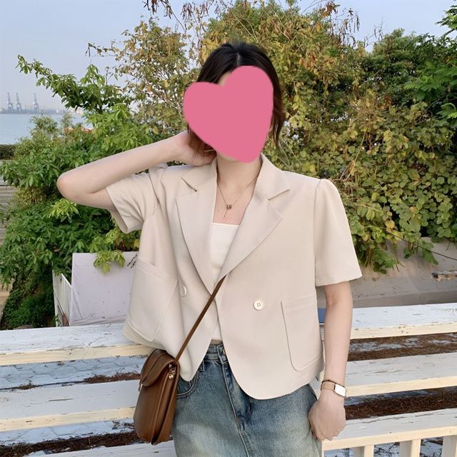 여성 반팔 자켓 퍼프 소매 원버튼, 여름 데이트룩 썸머 재킷