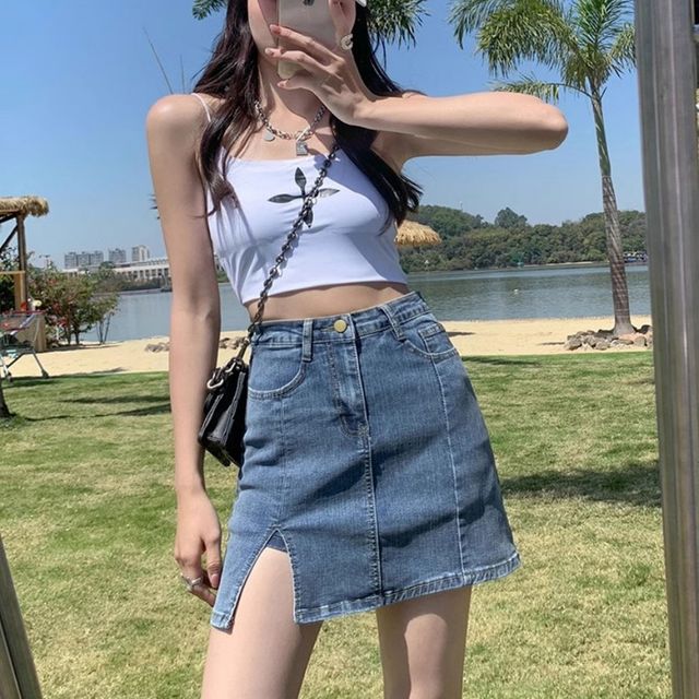 A라인 데님 하이웨스트 청치마 여름 스커트