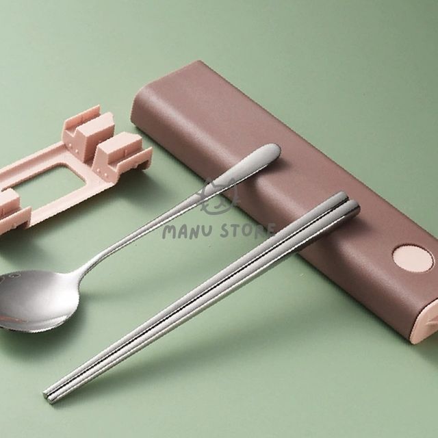 스텐식기 숟가락젓가락 휴대용 수저세트 브릭레드 스텐