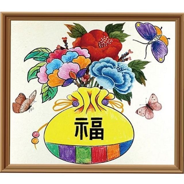 전통 화 그리기 그림 복주머니 나비 민화