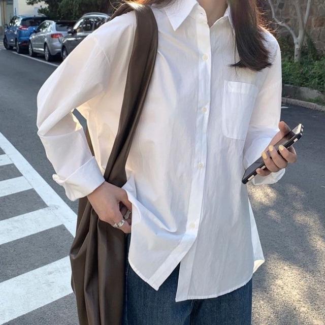 여성 베이직 루즈핏 포켓셔츠 퓨어 화이트 포켓 남방
