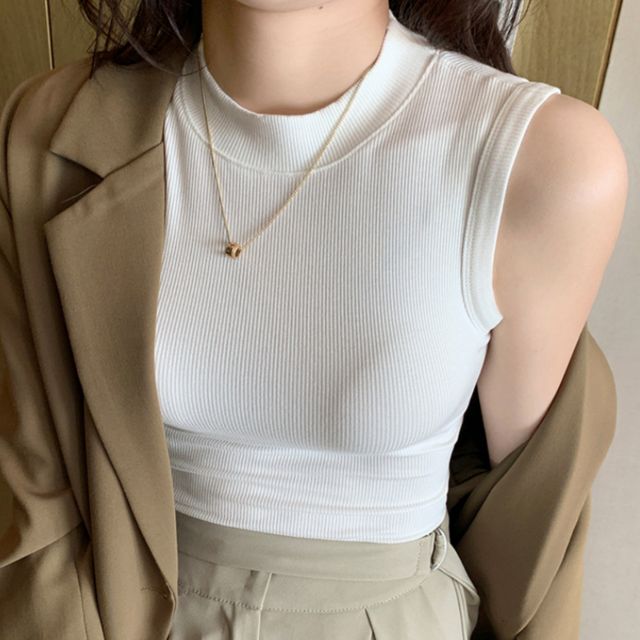 여자 라운드넥 골지티 민소매 나시티 캡나시 나시탑