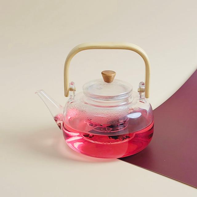 대나무 손잡이 유리 다관 차주전자 800ml