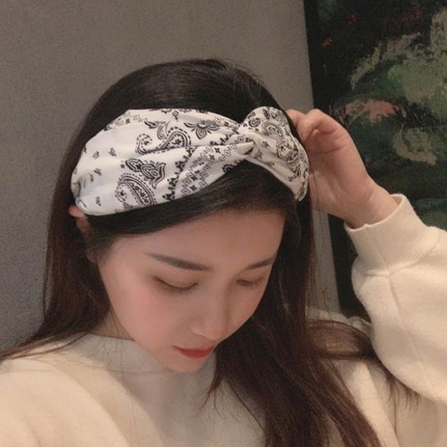 여성 페이즐리 패턴 반다나 스타일 넓은 헤어밴드
