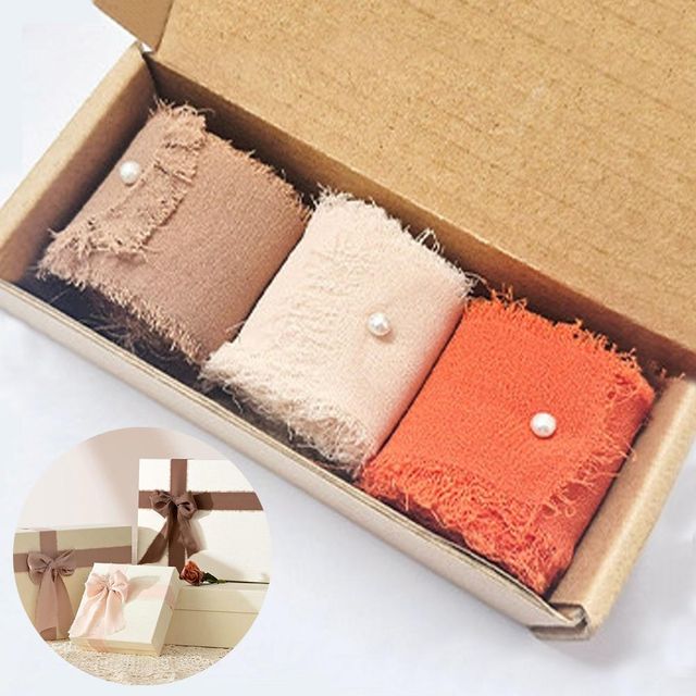 패션잡화 프린지 쉬폰 데코 리본끈 3cm X 5m 3색 세트