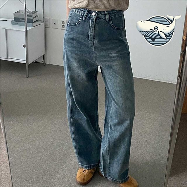 빈티지 워싱 데님팬츠 세미핏 청바지 중청