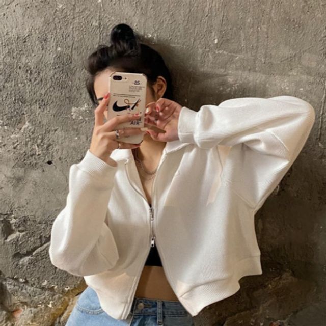 심플투웨이카라짚업 크롭양지퍼여성자켓(화이트)XL