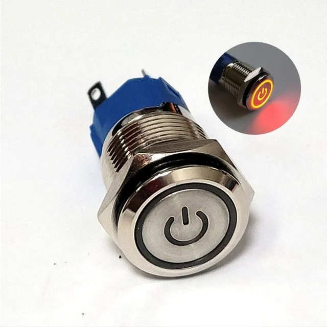 12V-24V 16mm 방수 푸쉬버튼 스위치 플랫헤드 레드전원링
