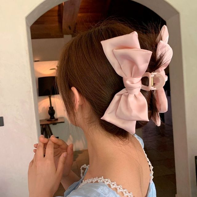 빅 리본 집게핀 올림머리 반묶음 헤어핀 핑크
