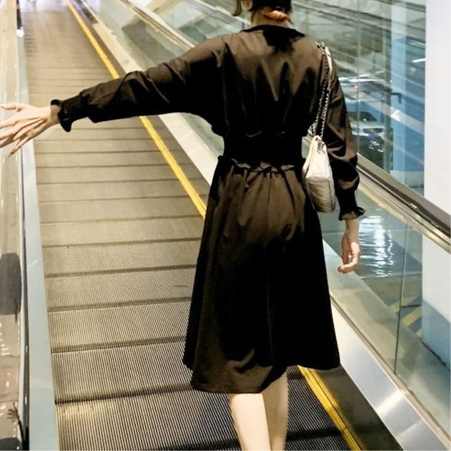여성 브이넥 셔링 밴딩 긴팔 원피스 루즈핏 오버핏