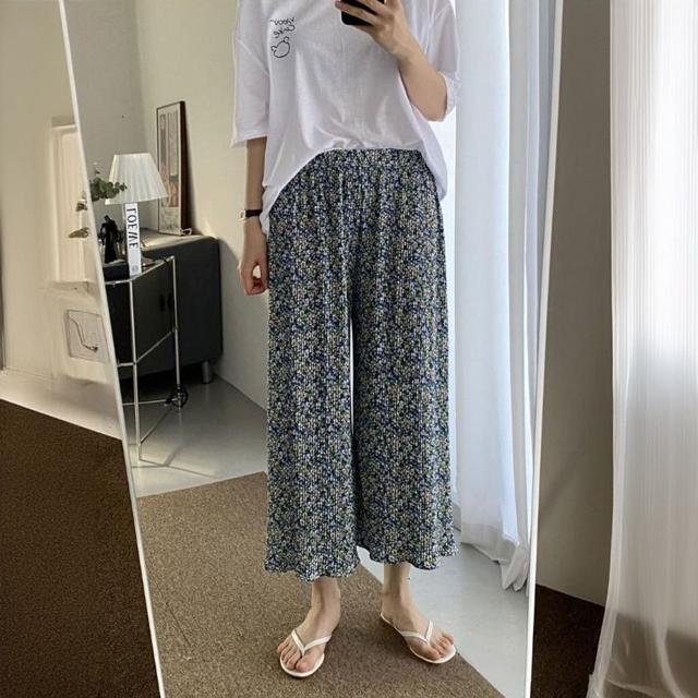 플라워플리츠8부바지 밴딩팬츠 아이스팬츠 홈웨어