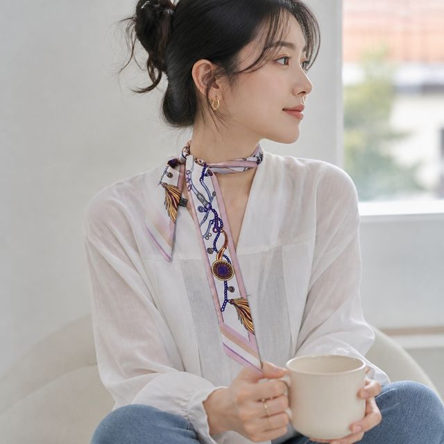 실크 미니 스카프 가방 손잡이 리본 쁘띠 반다나 패턴 타이 소품