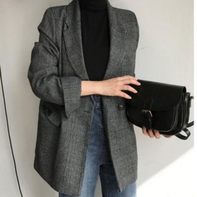 추절기 롤업 팔소매 스테디 체크패턴 캐주얼정장 패션아이템블레이저 레더라인 걸스 여성가을